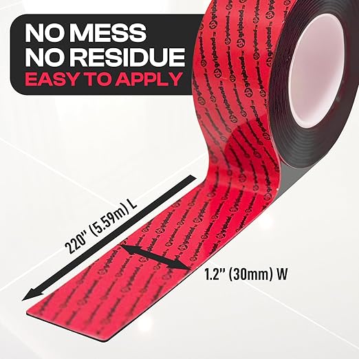 GripBond Black Super Bond Heavy Duty Double Sided Tape, 4 Rolls (18.3 Ft), 1.2” x 220” – Waterproof Adhesive Mounting Tape for Indoor/Outdoor, Walls, Automotive, Car, LED Strip Lights, Home, Office