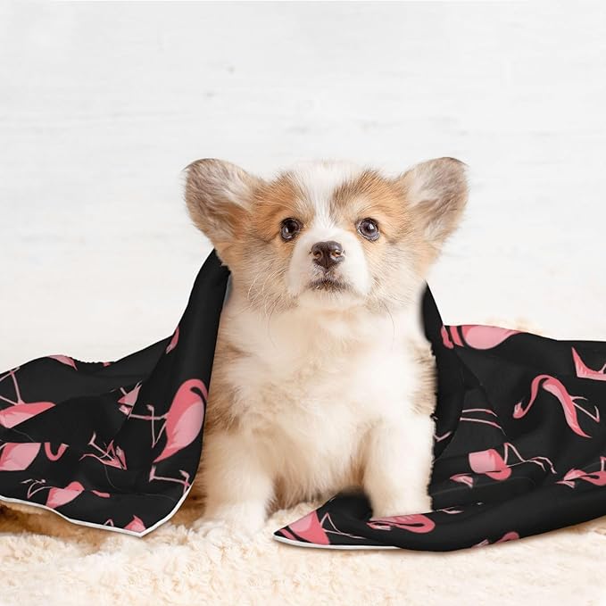 Double Sided Pet Mat for Dog Bed Topper Cat Blanket Furniture Protector, Pink Flamingo, Reversible Plush with Tactile Dot Pattern for Style Change