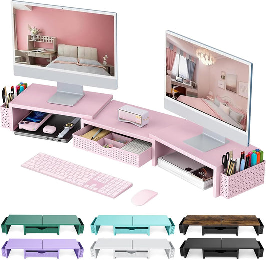 gianotter Dual Monitor Stand Riser With Drawer and 2 Pen Holders