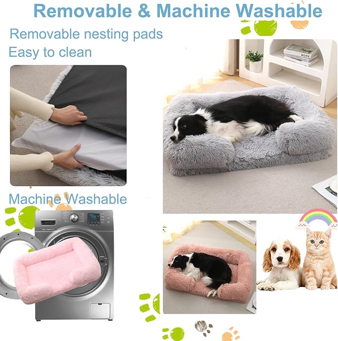 Dog Beds Large Sized dog Orthopedic, Sofa Dog Bed with Waterproof Lining and Nonskid Bottom, Rectangle Washable Dog Bed for Medium Small Dogs and Cats Comfortable ( Color : Pink3 , Size : 31 x 21" )
