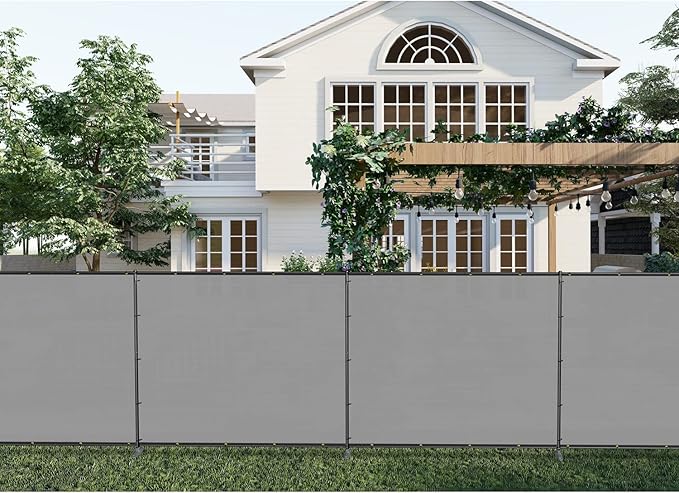 Patio 5' x 144' Outdoor Privacy Screen Freestanding Temporary Fence Panels Net Cover with Metal Poles for Outside Backyard Pool Garden Air Conditioner Fencing, Light Gray