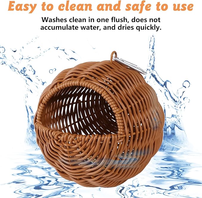 BNOSDM Rattan Parrot Nesting House Bird Nest Parakeet Hanging Swing Soft Lovebird Warm Bed Sleeping for Parrots Bird Cage Accessories for Cockatiels Budgerigars Finches Canaries (Khaki & Brown)