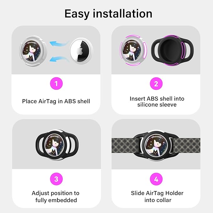 Waterproof Airtag Dog Collar Holder, Silicone & ABS Airtag Holder for Dog & Cat Collars, Ultra-Durable, Lightweight and Protective Airtag Case (Rose&Pink-1, Small)