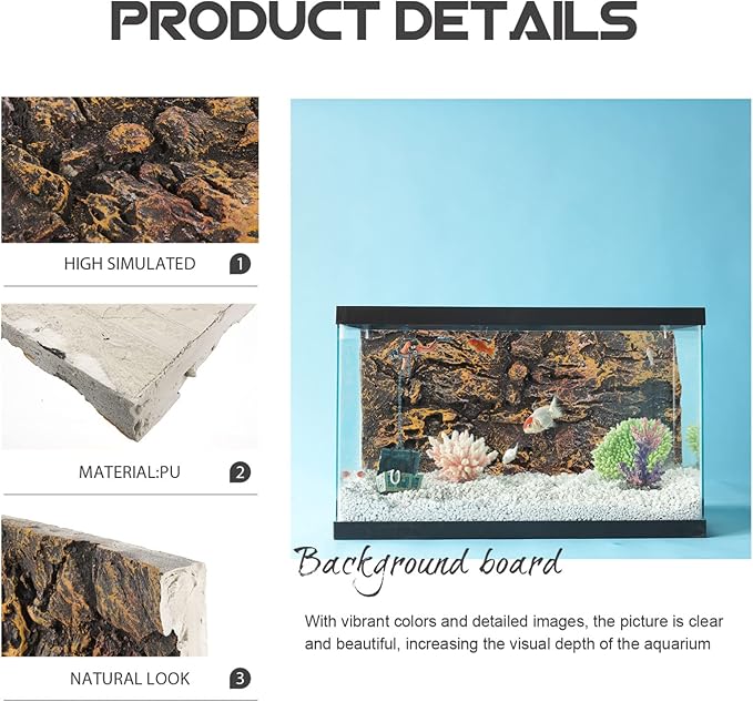Rock Terrarium Background 3D - Reptile Tank Background Decorative Backdrop for Bearded Dragons Lizard Gecko Spider Chameleon Turtle Fish