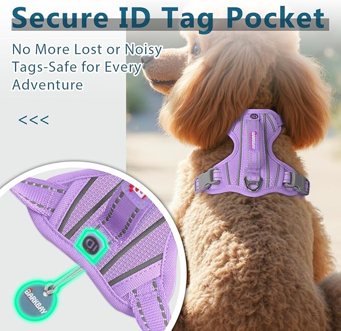 BARKBAY Dog Harness No Pull with ID Tag Pocket - Heavy Duty, Reflective, Easy Control for Large Dogs(Violet Purple,XS)