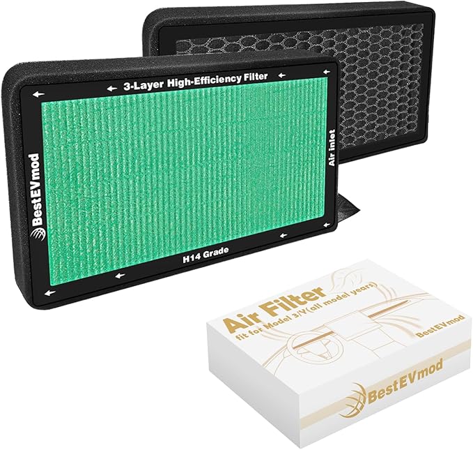 BestEvMod 2 Pack Upgraded Tesla Model 3/Y Cabin Air Filter Replacement HEPA Air