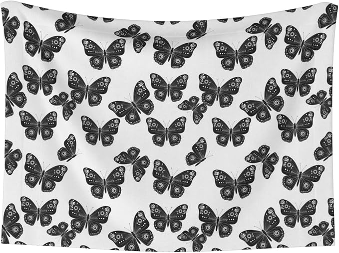 Reversible Plush Throw for Dogs and Cats, Butterflies Black and White, Double Sided Blanket with Nubby Dot Side and Sleek Side Ideal for Cuddling Nesting Security