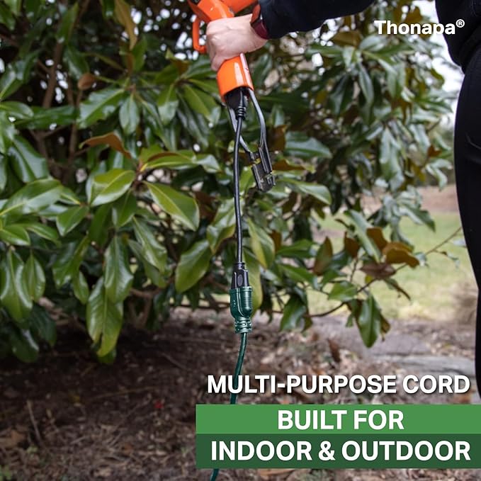13 Amp Outdoor Extension Cord 20 ft, 16/3 SJTW 20ft Green Extension Cord 3 Prong, Weatherproof for Outdoor Lights, Landscaping & Lawn - US Veteran Owned