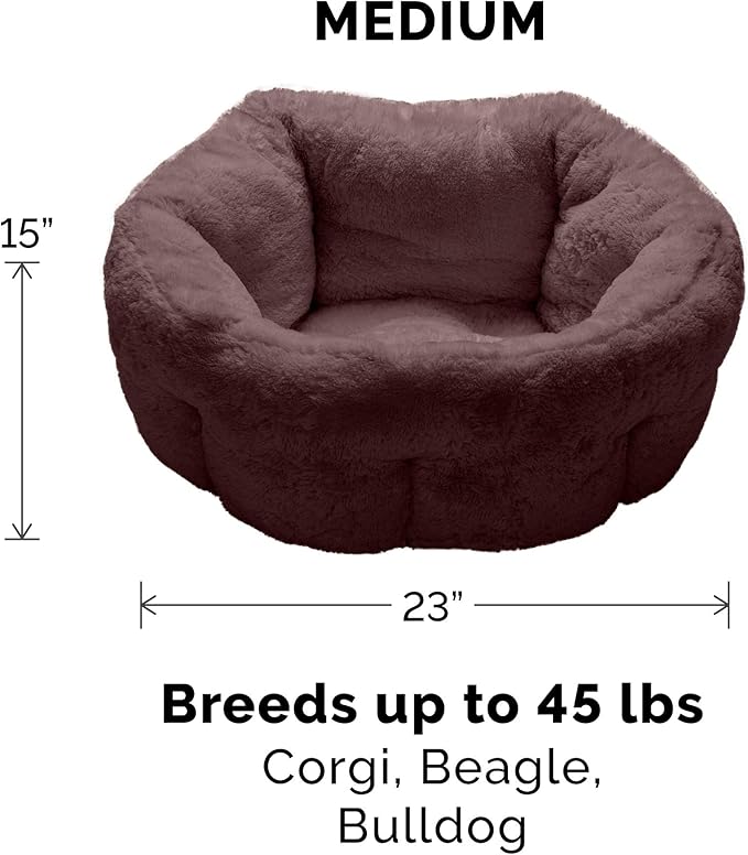 Furhaven 23" Round Self-Warming Pet Bed for Indoor Cats & Medium/Small Dogs, 100% Washable, For Pets Up to 45 lbs - Hi Lo Plush Luxe Faux Fur Cuddler - Sable Brown, Medium, 23.0"L x 23.0"W x 15.0"Th