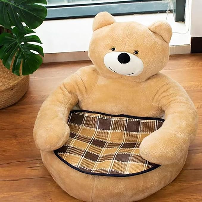 Dog Sofas & Chairs, pet Shape Sofa, Slip Resistant Dog cat Furniture, Adorable Bear Shaped Pet Sofa Bed, Washable Dog cat Couch, Plush Soft Couch for Dogs and Cats S(bottomDiameter46cm) Khaki+mat