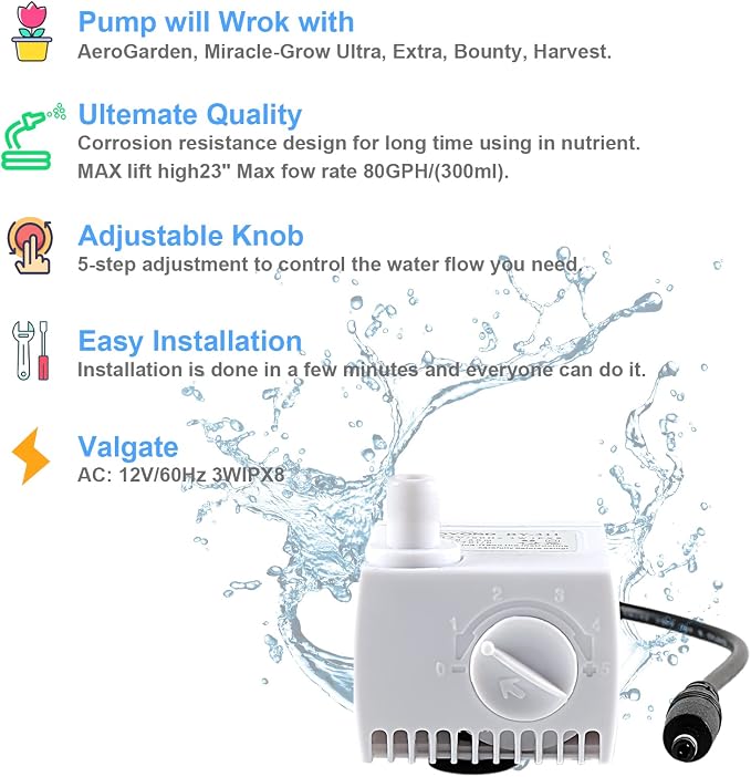 200623 Aero-Garden Pump with 20 Filters, Ultra Quiet Pump Fit
