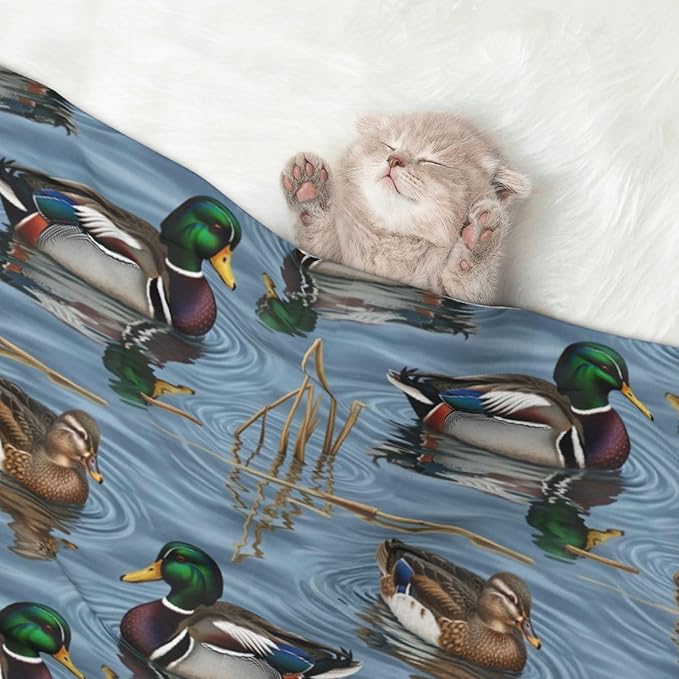 Reversible Dog Blanket for Beds Couches, Beauty Mallard Ducks Hunting, Double Sided Cat Blanket with Textured Dot Feel and Smooth Feel for Seasonal Comfort All Year