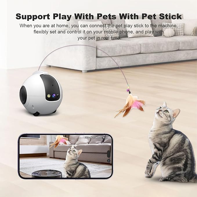 1080P HD Moving Pet Camera Two Way Audio Pet Camera 10000mAh Battery Pet Monitoring Camera Remote APP Control Camera with Night Vision Interactive Cat Camera Companion Robot