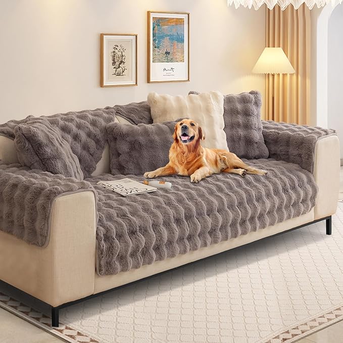 Couch Covers For Dogs,Funny Fuzzy Pet Couch Cover,Plush Solid Colour Non-Slip Couch Cover,Big Dog Bed Blanket, Washable Soft Plush Throw Protector For Bed Couch Car Sofa (27.56x35.43in, Dark Grey)