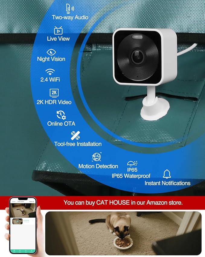 Outdoor & Indoor Security Camera,Pet Camera with Motion Detection, 2-Way Audio, Night Vision, Cloud & SD Card Storage,Bright White