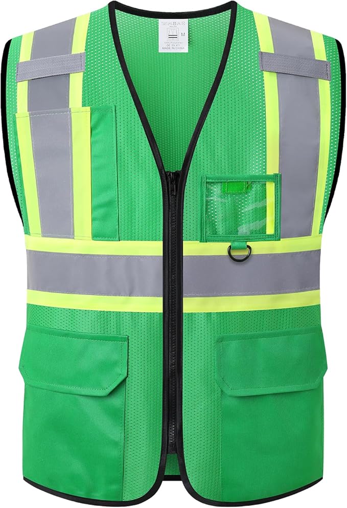 Hi Vis Reflective Safety Vest for Men Women with Multiple Pockets High Visibility Mesh Construction Work Vest,Meets ANSI/ISEA Standards(EK1-178-Green-XL)