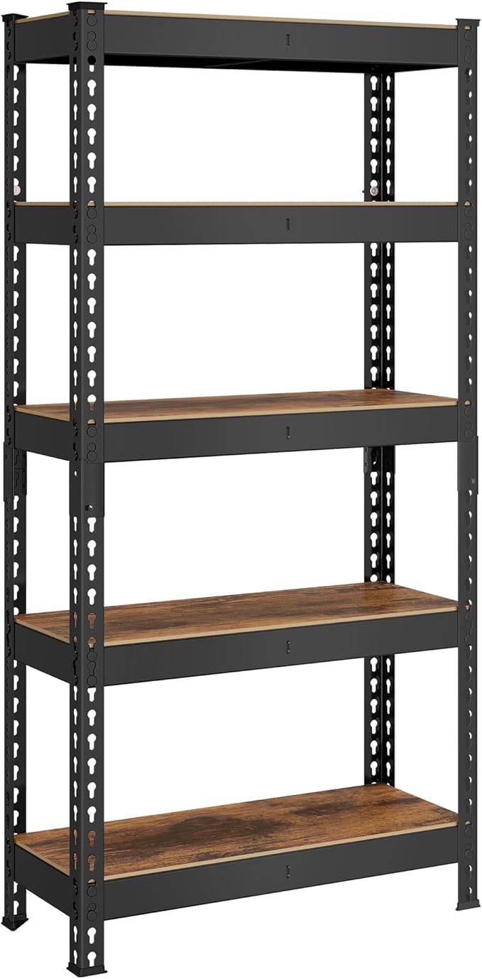 SONGMICS 5-Tier Storage Shelves, Load 2310 lb, Garage Storage, Boltless Assembly, Adjustable Shelving Unit, 11.8 x 29.5 x 59.1 Inches, for Study Shed Basement, Black and Rustic Brown UGLR300B11