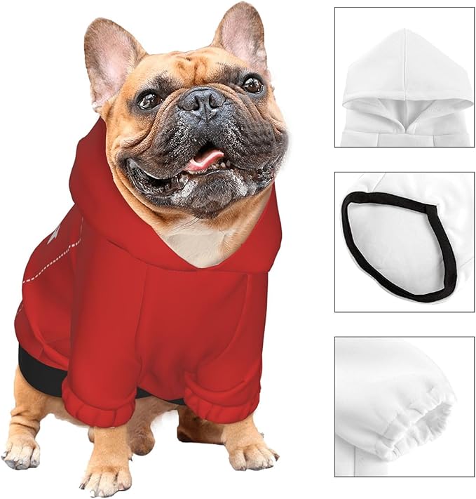 Dog Costume, Custom Dog Hoodie, Dog Name Costume Holiday Pet Pajamas Outfit, Personalized Pet Coat Costumes for Small Medium Large Dogs and Cats for Winter, Red, L