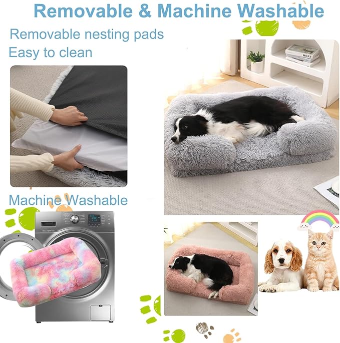 Dog Beds Large Sized dog Orthopedic, Sofa Dog Bed with Waterproof Lining and Nonskid Bottom, Rectangle Washable Dog Bed for Medium Small Dogs and Cats Comfortable ( Color : Rainbow , Size : 43 x 27" )