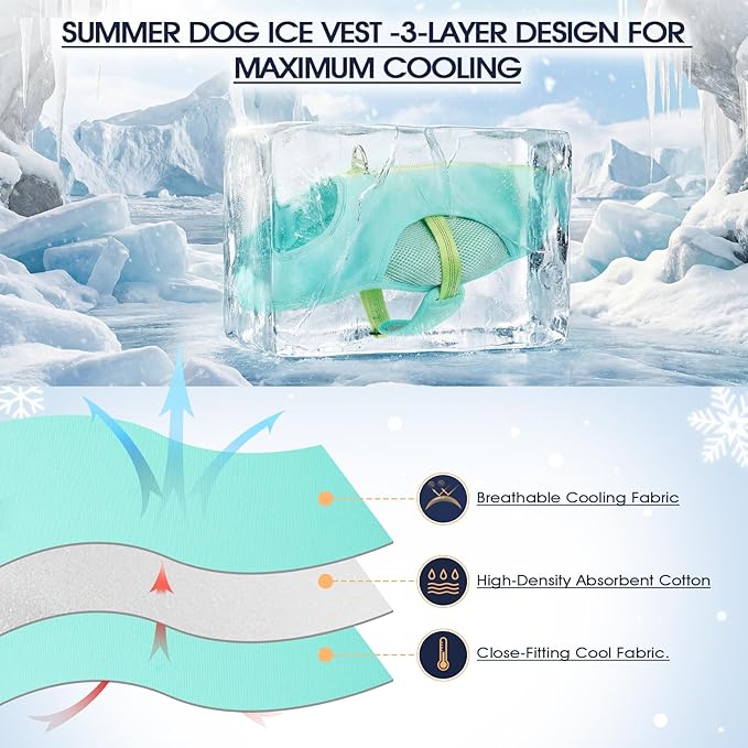 IECOii Cooling Vest for Dogs for Hot Weather, Reflective Adjustable Dog Shirt with Leash Ring, Lightweight Pet Outdoor Cooling Harness for Walking, Hiking, Beach, Turquoise, Size XL