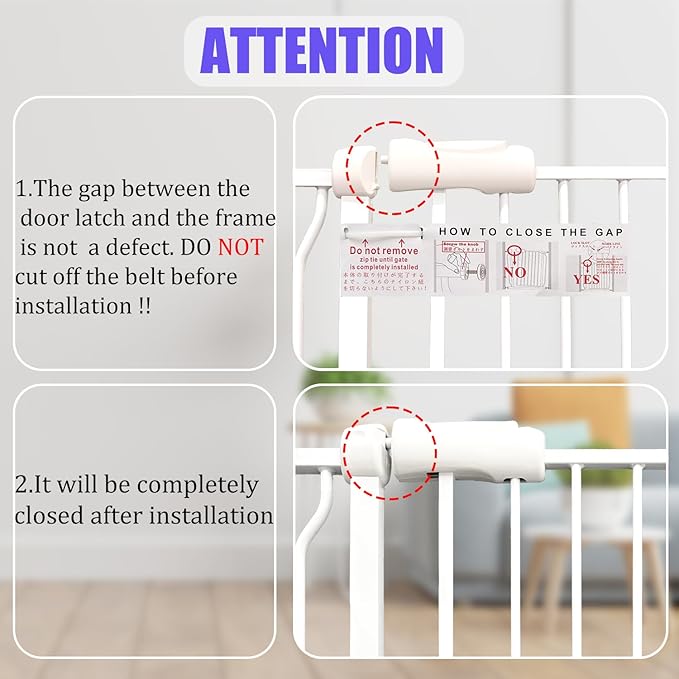 Extra Wide Baby Gate 85.8-90.5 Inch, Pressure Mounted No Drilling, for Stairs & Doorways, Metal White Indoor Safety Gate for Kids and Dogs