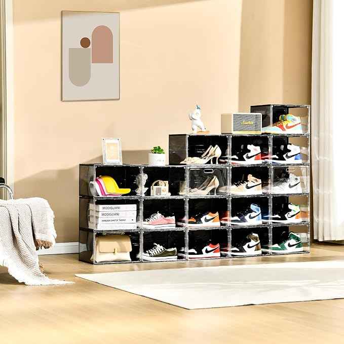 New 8 Pack Shoe Boxes Stackable, Large Shoe Storage Organizer
