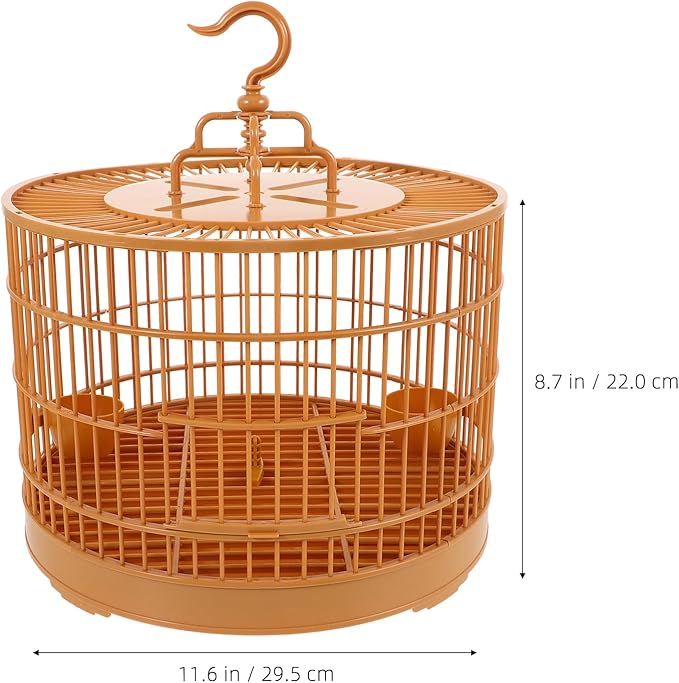 Milisten Small Bird Cage with Feeder Plastic Round Hanging Bird House Carrier with Hook for Small Birds Parakeets Finches Cockatiels B