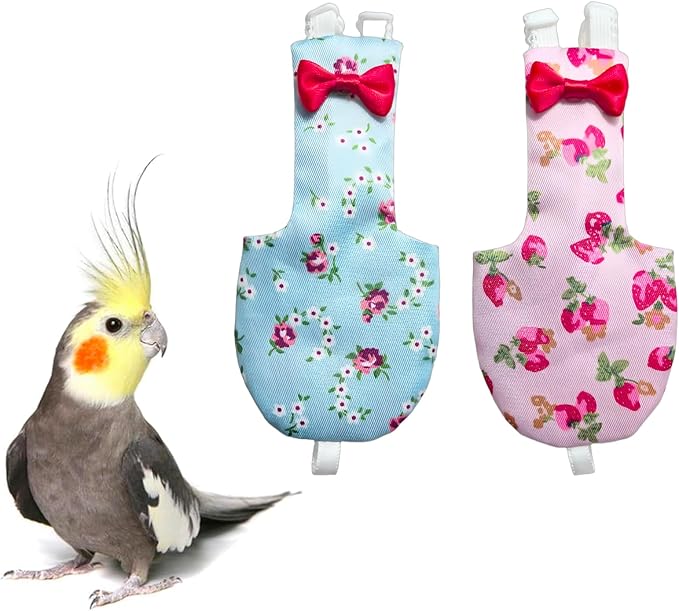 UKJENT Bird Diaper Protective Parrot Nappy - 2 Pack, Reusable Flight Suit with Waterproof Inner Layer, Washable Cute Urine Wet Suit for Parakeet Cockatiel Mini Macaw Budgie Canary(M)
