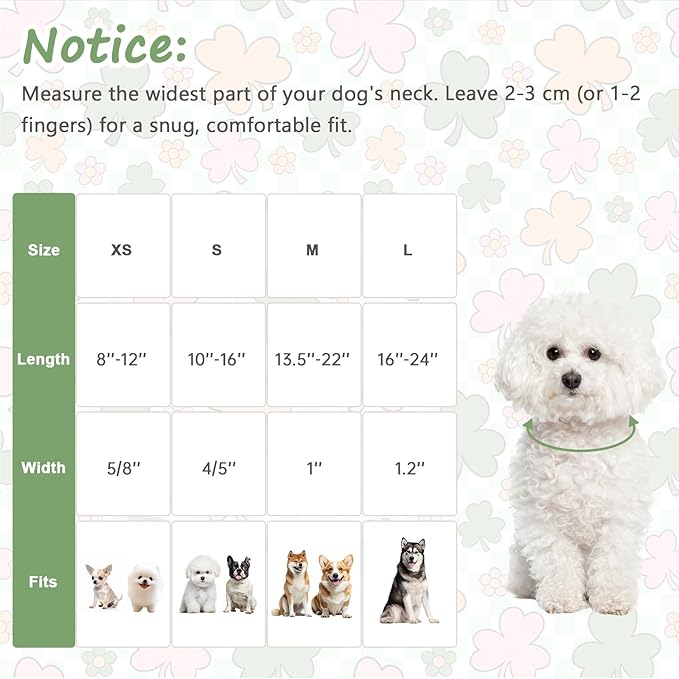St. Patrick's Day Dog Collar,Puppy Collar with Lucky Shamrock Chequered Pattern,Adjustable Spring Cotton Collars Gifts for Small Medium Large Dogs,Dog Accessories S