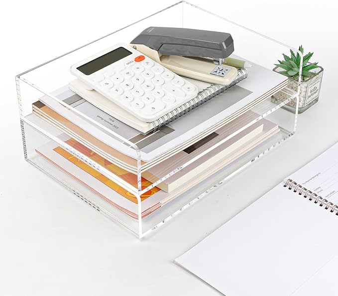 2 Pack Acrylic Paper Tray Organizer for Desk Clear File Organizer,Acrylic Desk Organizers and Accessories Sorter,Perfect for File Paper, Ipad, Letter, A4 Office File, Books, Notes.