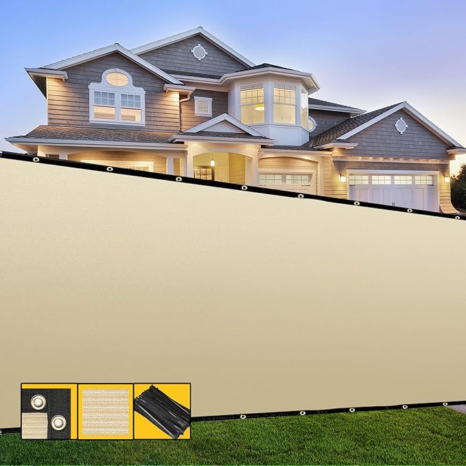 Customized 4' x 74' Beige Fence Privacy Screen,with Bindings & Grommets,Heavy Duty for Gardens Backyard Patio Tennis Court Pool Construction Project Outdoor Events,We Make Custom Sizes