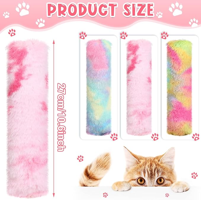 Civaner 6 Pcs Cat Catnip Toys for Indoor Cat 10.6 Inch Kitten Kicker Stick Catnip Toy with Crinkle Sound Inside Interactive Soft Plush Kitten Pillow for Chase Chew Exercise (Candy, Pink, Blue, Yellow)
