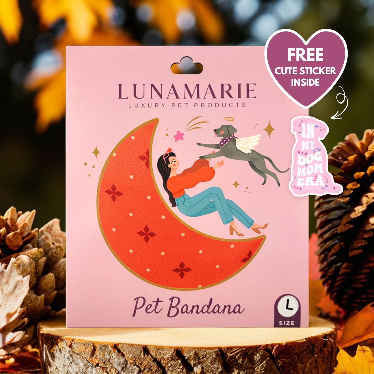 LunaMarie - Luxury Pet Birthday Bandanas -Premium & Silky Poly Fabric | 100% Handmade | Custom Shape Dual Layered (Ember, Medium)