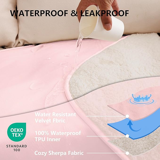 Waterproof Dog Blanket for Small Dog, Leak Proof Pet Couch Sherpa Throw Blankets for Cat, Reversible Sofa Bed Protector Machine Washable-25 x35,Pink