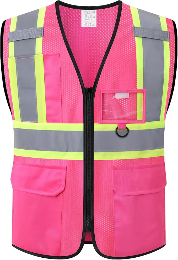 Safety Vest for Men Women Reflective with Multiple Pockets Mesh High Visibility Construction Work Vest,Meets ANSI/ISEA Standards(EK1-178-Pink-S)