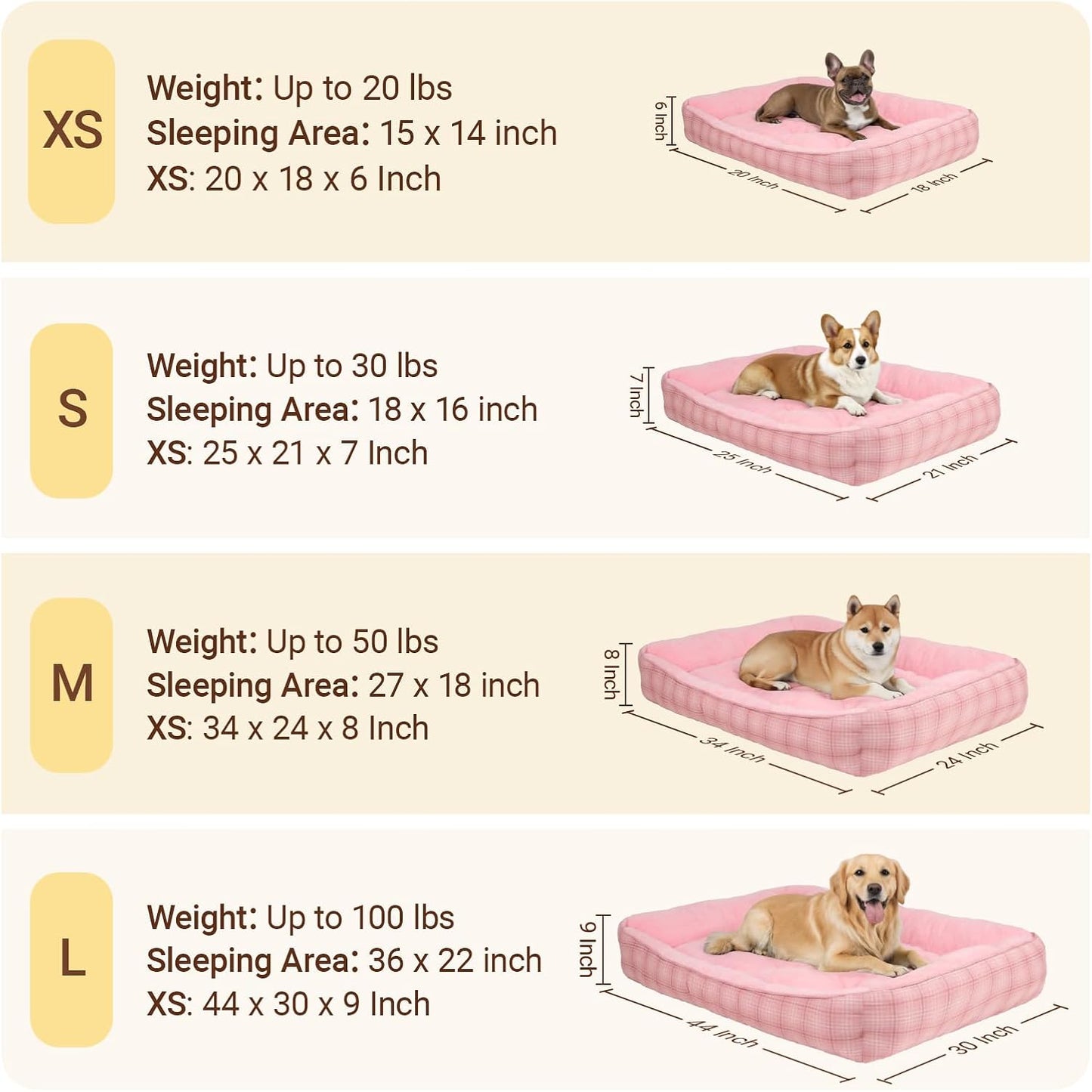 MIHIKK Rectangle Dog Beds for Small Dogs & Cats, Orthopedic Sleeping Pet Bed for Couch with Durable Puppy Cuddler and Anti-Slip Bottom Machine Washable 20 * 18 Inch (Pink)