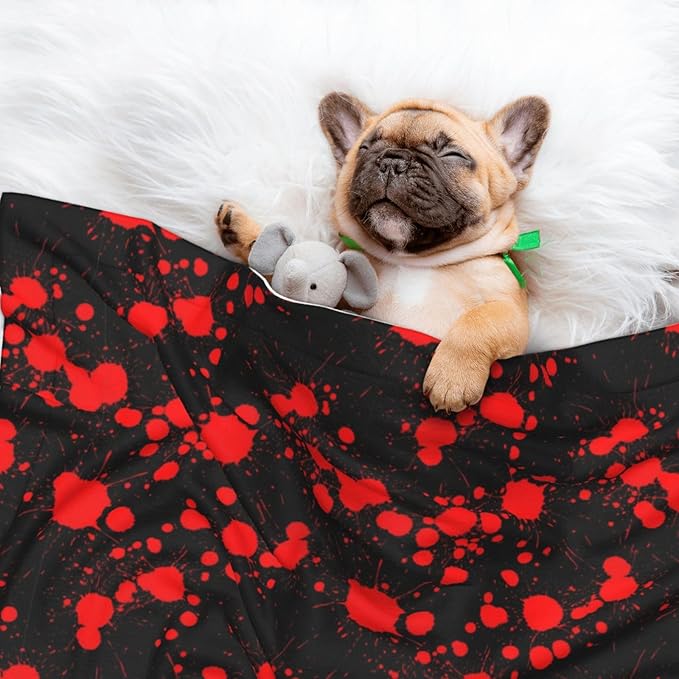 Double Sided Pet Mat for Dog Bed Topper Cat Blanket Furniture Protector, Classic Horror Blood Splatter Black, Reversible Plush with Tactile Dot Pattern for Style Change