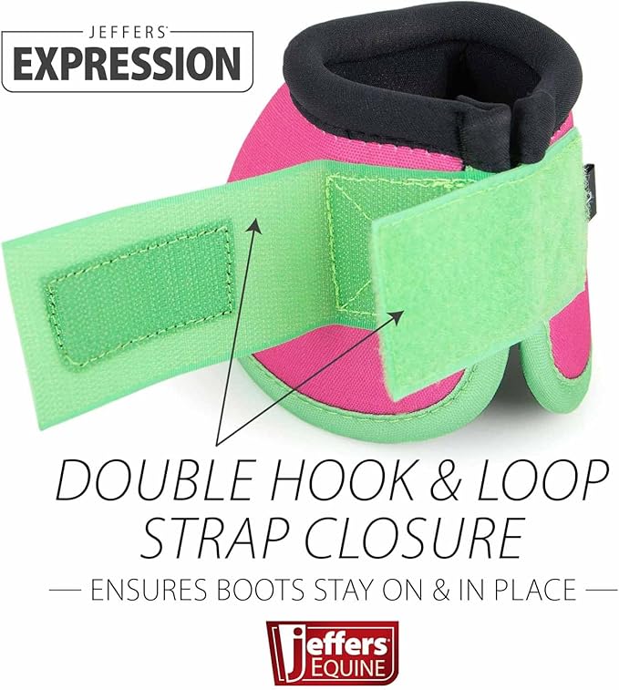 Jeffers Expression No Turn Bell Boots for Horses - Pink & Lime, Medium | Shock Absorbing Hoof Protection | Secure Double Hook & Loop Closure, Perfect for Turnout, Training, & Riding - 1 Pair