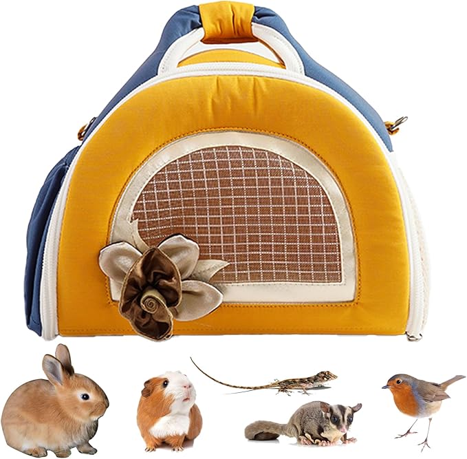 ABLAZEZAI Guinea Pig Carrier, Small Animal Snake Travel Bag, Breathable Outdoor Portable Pouch for Chinchilla Hamster Bird Bunny Hedgehog Sugar Glider Gerbil (Orange)