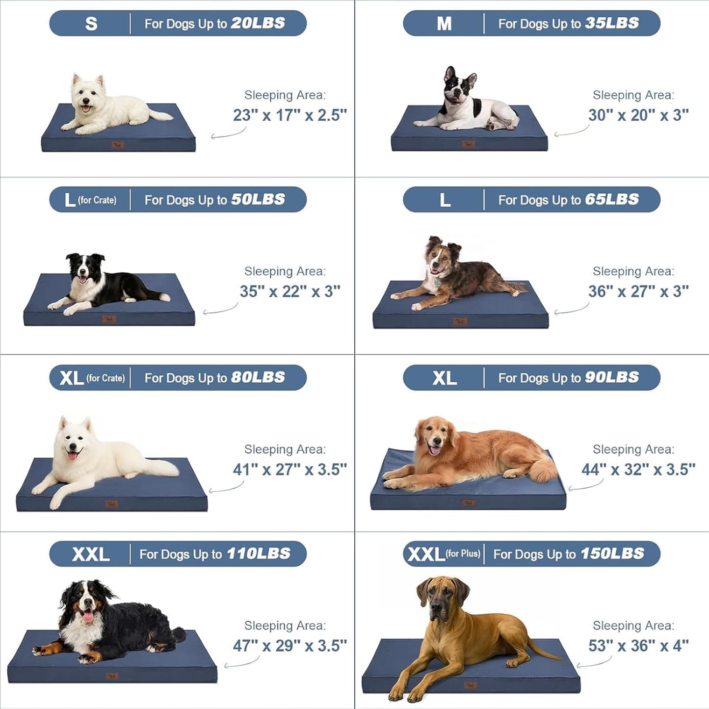 Outdoor Waterproof XL Dog Bed, Dog Bed for Large Dogs, Orthopedic Egg Foam Pet Bed with Washable and Removable Oxford Cooling Cover, Navy