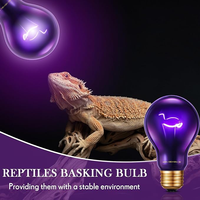 Retisee 4 Pack 75W Reptile Night Heat Lamp Simulate Moonlight Heat Bulb Purple Lamp Reptile Night Heat Bulb for Bearded Dragon Lizard Snake Chameleon Turtle Amphibians