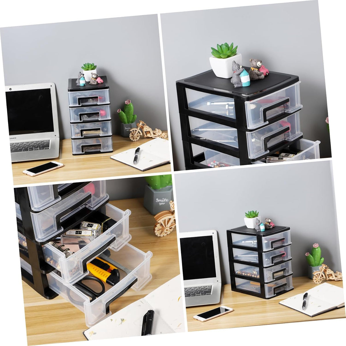 SEWACC 4 Layer Plastic Drawers, Desktop Organizer with Transparent Drawers