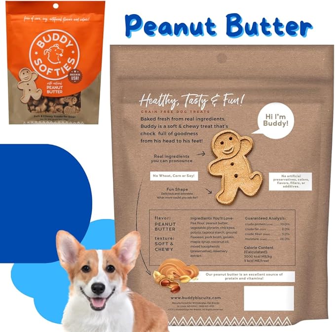 Buddy Biscuits Dog Treats Variety Pack - 6oz Softies Includes Chicken, Bacon & Cheese, Peanut Butter & 5oz Grain Free Grilled Beef - With Dog Toy Rope