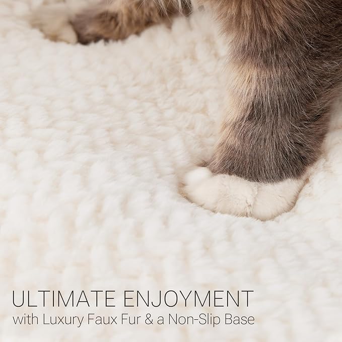 Soft Touch Faux Fur Dog Bed for Medium Size Dogs 6.5" Extra Thick, Orthopedic Pet Bed with Waterproof Liner and Washable Cover, with Removable Cute Pillow, Cream Color
