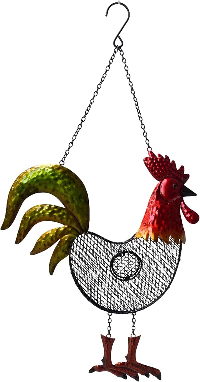 Metal Bird Feeders for Outdoor, Finch Feeders for Outside, Birdfeeders Outside Hanging,Unique Bird Feeders,Rooster Shaped