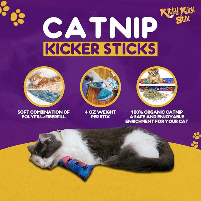Kitty Kick Stix 15" Original Catnip Kicker Toy (Set of 2), Handmade in USA by Cat Lovers, Interactive Natural Cat & Kitten Toy, Packed with 100% Potent Catnip for All Breeds (Crayola Cats)