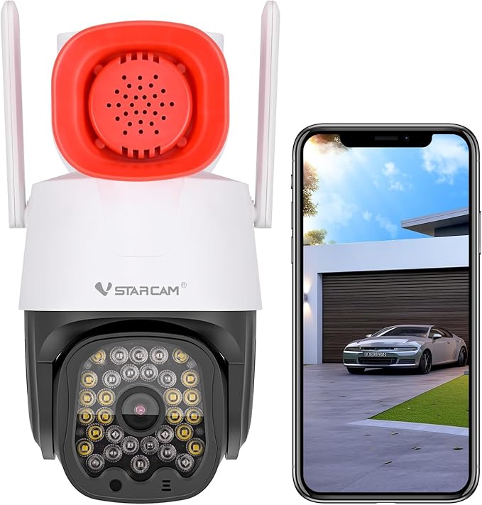 VSTARCAM 3MP Security Camera Outdoor,Home Camera Security, Outdoor WiFi Camera with 2.5-Inch High-Decibel Speaker, 360° PTZ Camera, Motion Detection,Two-Way Audio,Siren, Color Night Vision 01