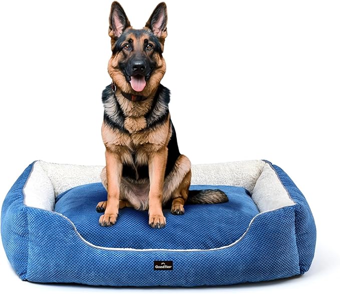GRANDTIES Fluffy Dog Beds for Small Medium Large Dogs & Cats, Machine Washable Dog Bed, Rectangle Breathable Soft Calming Sleeping Warming Pet Beds with Waterproof & Non-Slip Bottom (XL 40", Azure)