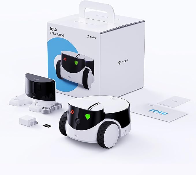 Enabot EBO ROLA PetPal FamilyBot Pet Camera Robot with Treat Dispenser: 2.5K Mobile Dog Camera Robot Battery-Powered with Phone App, 2-Way Talk, Night Vision, Interchangeable Modular Design