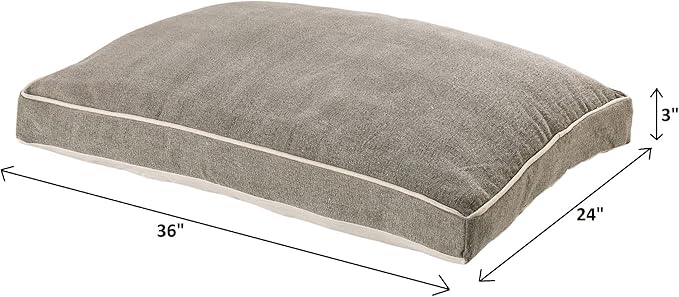 36" Gray and White Solid Stonewash Pillow Dog Bed with Removable Cover